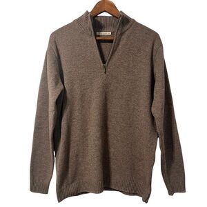 Woolovers Men's Lambswool Tan Quarter Zip Sweater Classic Preppy Casual Size M